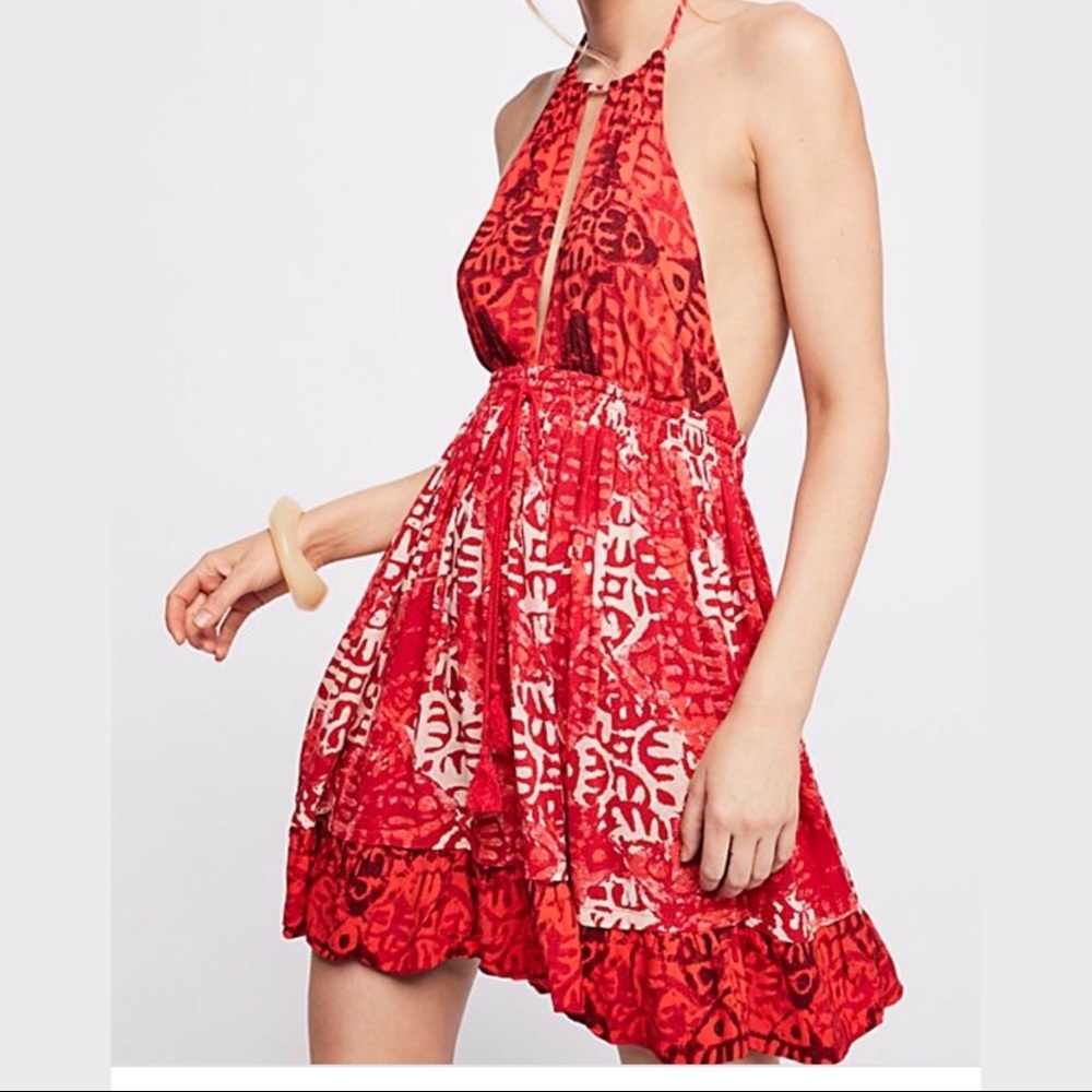 Free people patterned halter red dress